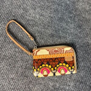 Fossil Key-Per Zip Wristlet Wallet Multicolor Boho Geometric Print Card Holder